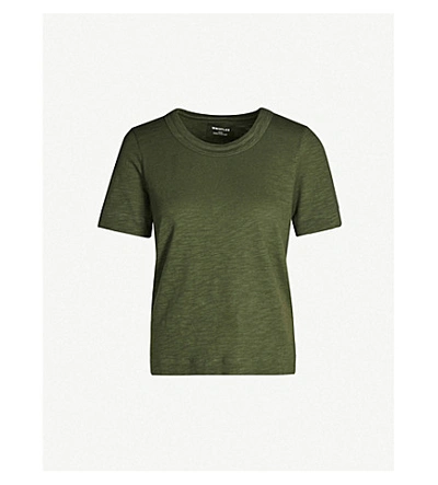 Whistles Rosa Double-trim Cotton-jersey T-shirt In Khaki/olive