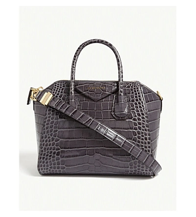 Givenchy Antigona Small Croc-embossed Leather Tote Bag In Storm Grey