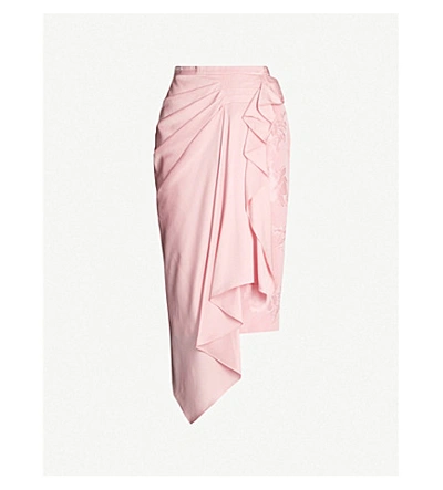 Alexander Mcqueen Asymmetric Draped Silk Midi Skirt In Sugar Pink