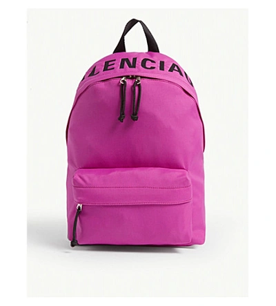 Balenciaga Explorer Neon Nylon Backpack In Fuschia/black