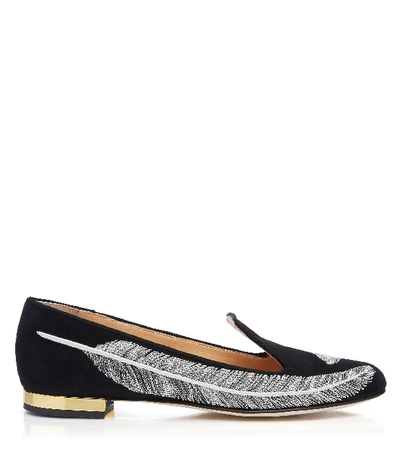 Charlotte Olympia Women's Darcy Embroidered Slip-on Flats In Black