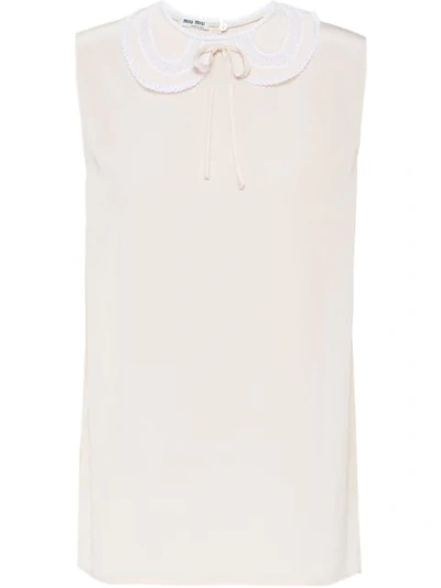 Miu Miu Crepe De Chine And Lace Top In Neutrals