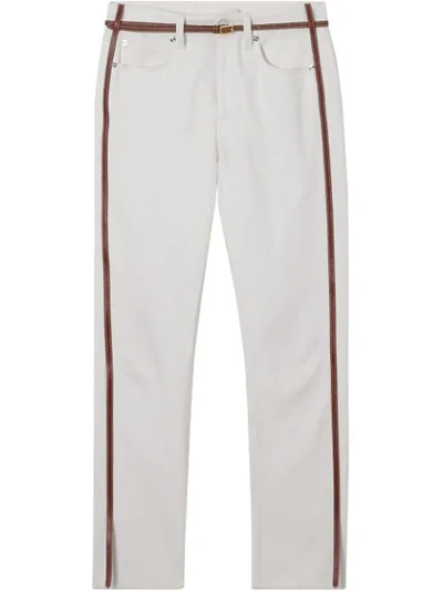 Burberry Straight Fit Leather Harness Detail Jeans In White
