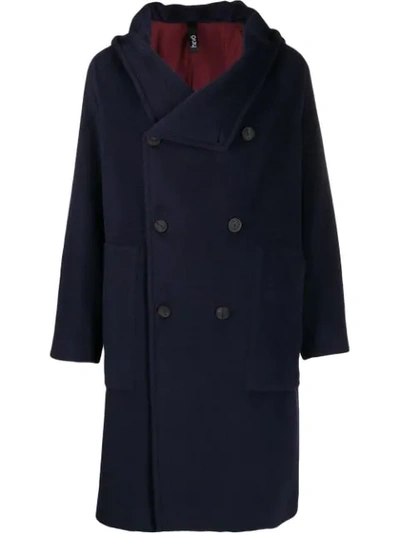 Hevo Salve Hooded Double-breasted Coat In Blue