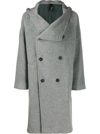 Hevo Salve Hooded Double-breasted Coat In Grey