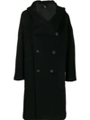 Hevo Salve Hooded Double-breasted Coat In Black