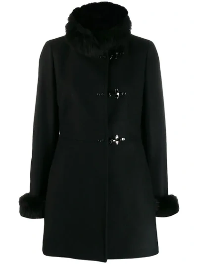 Fay Fur Trim Duffle Coat In Black