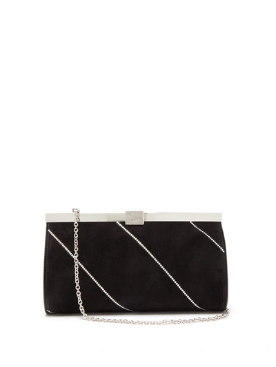 Christian Louboutin Palmette Crystal-embellished Suede Cross-body Bag In Black/silver