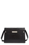 Saint Laurent Manhattan Croc Embossed Calfskin Satchel In Noir