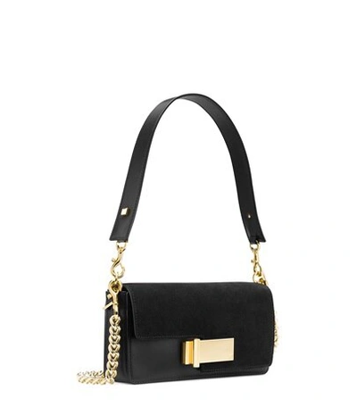 Stuart Weitzman Gracie Suede & Leather Shoulder Bag In Black Suede