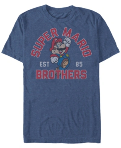 Nintendo Men's Super Mario Brothers Established 1985 Short Sleeve T-shirt In Navy Heath