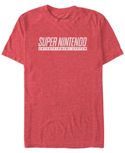 Nintendo Men's Snes Super  Entertainment System Text Short Sleeve T-shirt In Red Heathe