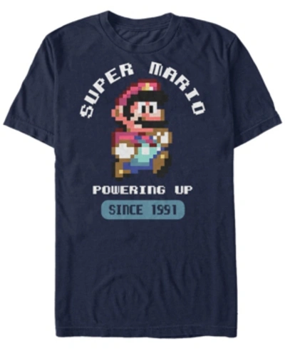 Nintendo Men's Super Mario Powering Up Since 1991 Short Sleeve T-shirt In Navy