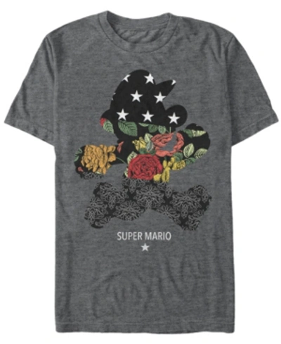 Nintendo Men's Super Mario Floral Outline Mario Short Sleeve T-shirt In Charcoal H