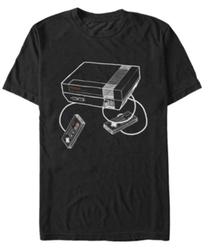Nintendo Men's Classic Nes Console Sketch Outline Short Sleeve T-shirt In Black