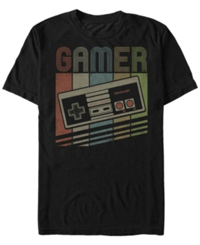 Nintendo Men's Nes Rainbow Retro Controller Short Sleeve T-shirt In Black