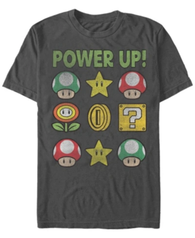 Nintendo Men's Super Mario Power Up Short Sleeve T-shirt In Charcoal