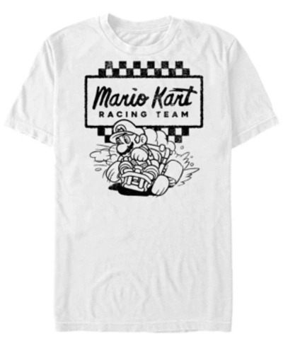 Nintendo Men's Mario Kart Retro Checkered Racing Team Short Sleeve T-shirt In White