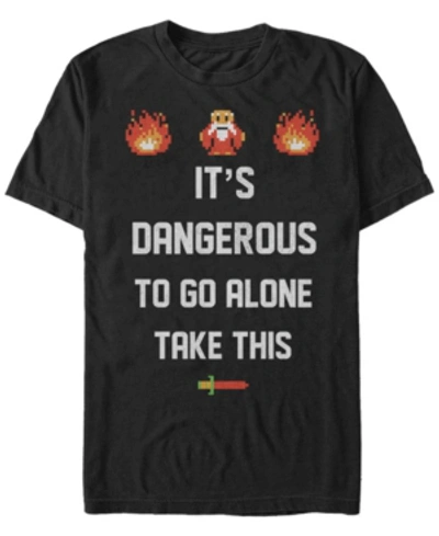 Nintendo Men's Legend Of Zelda It's Dangerous To Go Alone Quote Short Sleeve T-shirt In Black