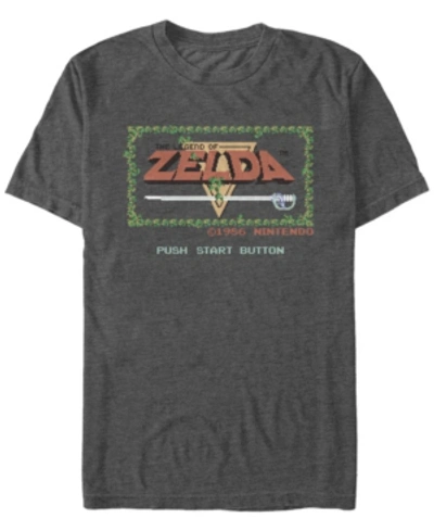 Nintendo Men's Legend Of Zelda Push Start Button Short Sleeve T-shirt In Charcoal H