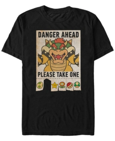Nintendo Men's Super Mario Bowser Danger Ahead Short Sleeve T-shirt In Black