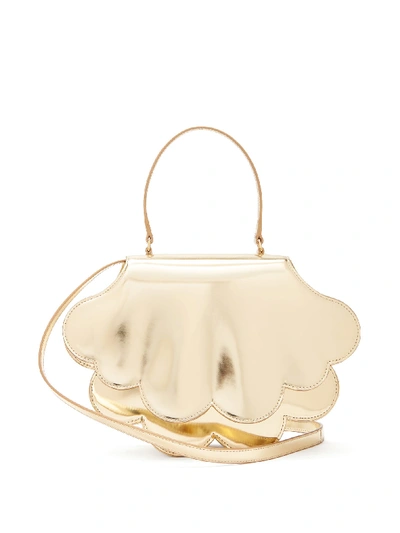 Simone Rocha Flower Bean Patent-leather Clutch Bag In Gold