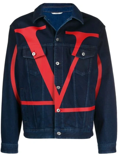 Valentino Blue Logo-print Denim Overshirt In Black