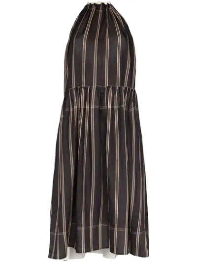 Lee Mathews Granada Striped Ramie Halterneck Maxi Dress In Black