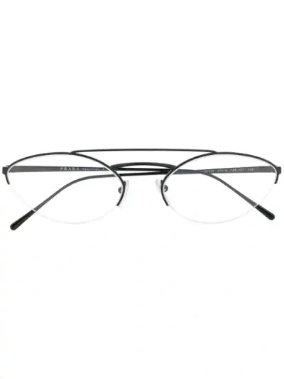 Prada Double-bridge Oval Glasses In 黑色