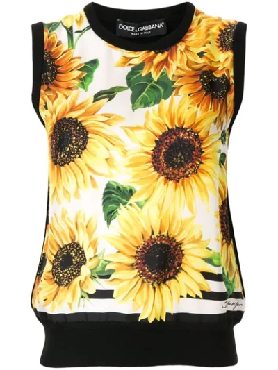 Dolce & Gabbana Sunflower Print Sweater Tank In Black