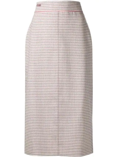 Fendi Micro Check Pattern Wool Pencil Midi Skirt In Grey