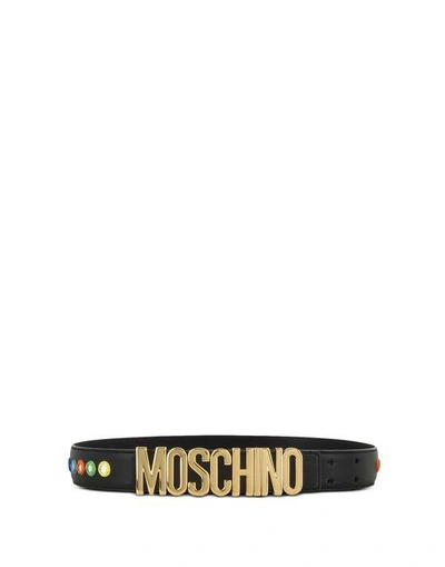 Moschino Patti Logo Plate Leather Belt In Black