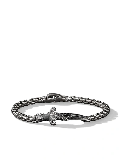 David Yurman Sterling Silver Waves Diamond Dagger Bracelet In Metallic