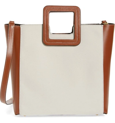 Staud Shirley Xl Canvas And Calf Leather Tote Bag In Natural/ Brown