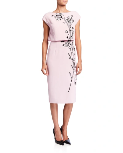 Atelier Caito For Herve Pierre Flower-embroidered Popover Cocktail Dress In Pink