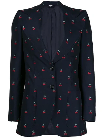 Gucci Gg Cherry Cotton/wool Single-breasted Jacket In Blue