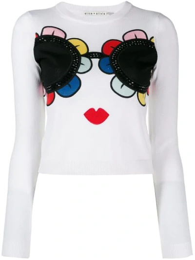 Alice And Olivia Connie Stace Face Embellished Sweater In White