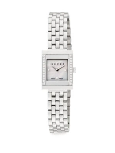 Gucci G-frame Diamond, Mother-of-pearl & Stainless Steel Watch In Silver
