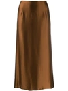 Vince A-line Silk-satin Skirt In Brown