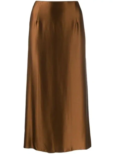 Vince A-line Silk-satin Skirt In Brown