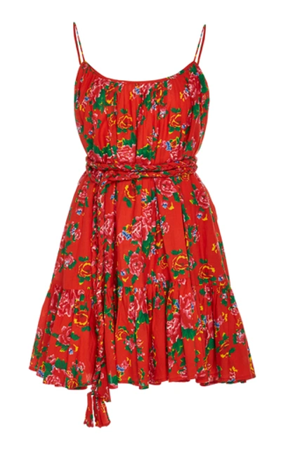 Rhode Nala Floral-print Cotton Voile Mini Dress In Red