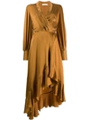 Zimmermann Asymmetric Silk-satin Wrap Dress In Gold