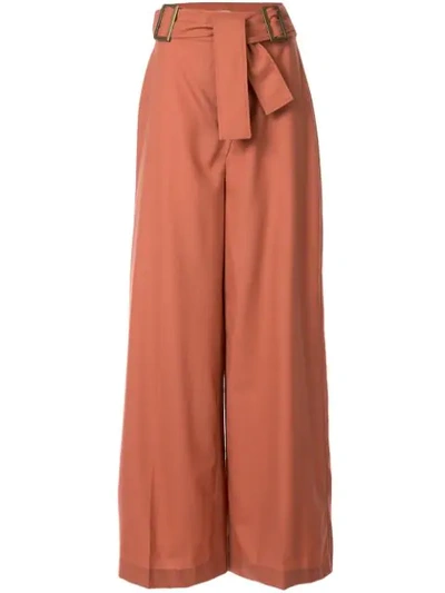 Rejina Pyo Stevie Belted Wool Wide-leg Trousers In Brown