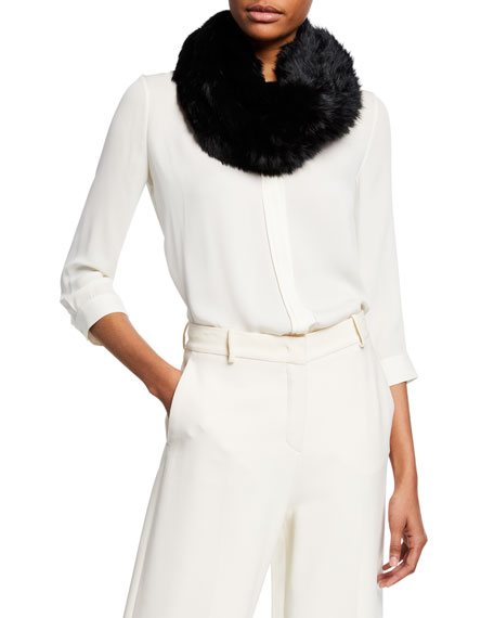 Jocelyn Knitted Long Hair Rabbit Fur Infinity Scarf In Black