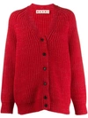 Marni Oversized Knitted Mohair-blend Cardigan In Red