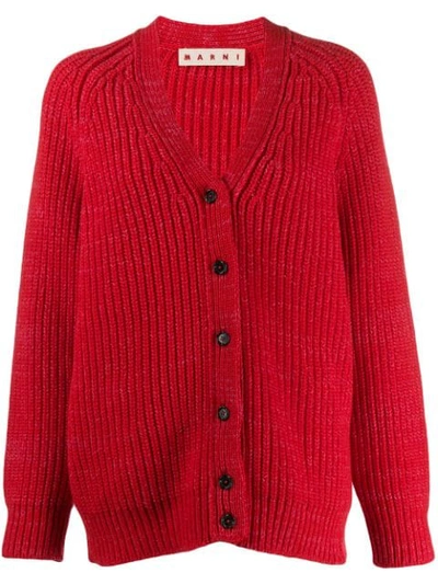 Marni Oversized Knitted Mohair-blend Cardigan In Red
