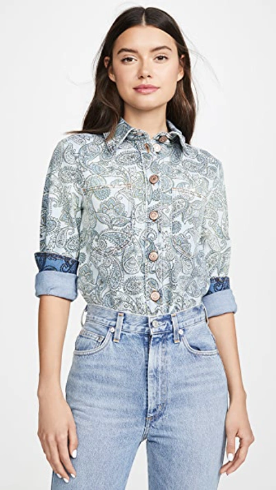 See By Chloé Paisley Print Denim Jacket / Shirt In Multicolor Blue