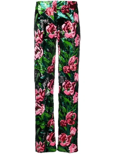 Richard Quinn Sequin Rose Straight-leg Trousers In Green