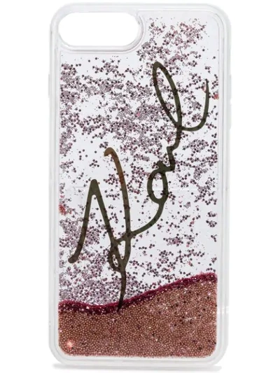 Karl Lagerfeld Signature Glitter Iphone 8 Plus Case In Neutrals