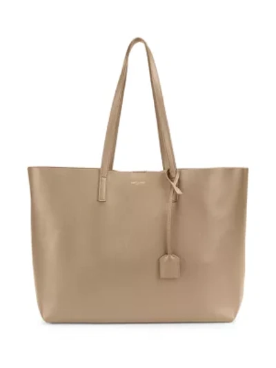 Saint Laurent Large Leather Shopper In Dusty Grey